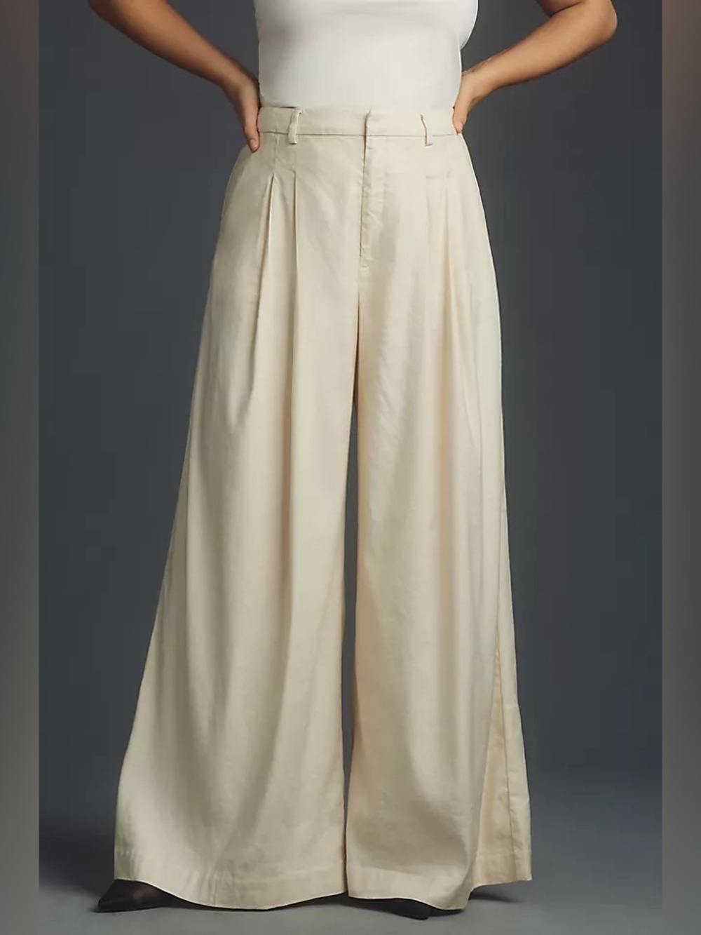 Anthropologie Maeve Women’s The Avery White Cream Pleated Wide Leg Trouser Pants